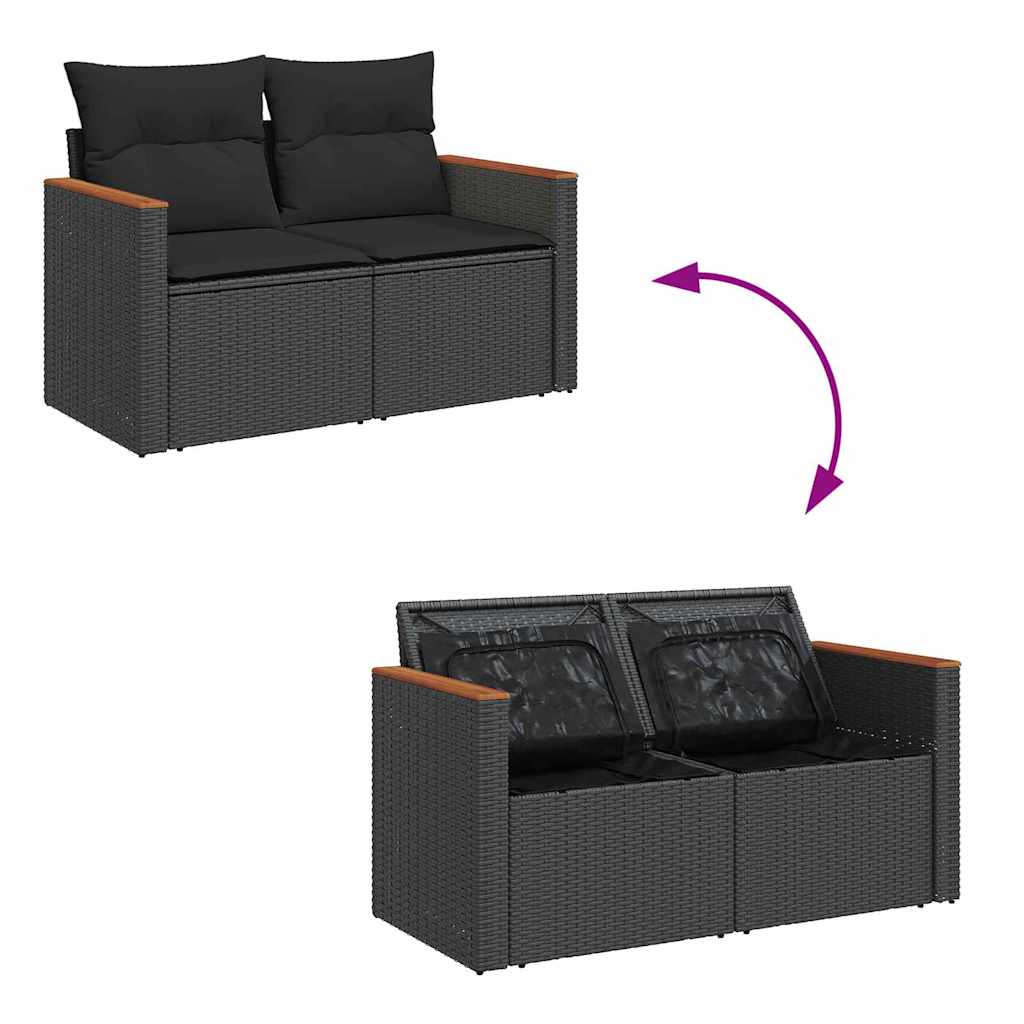 Garten-Sofa-Set mit Kissen 9 pcs Schwarz Poly Rattan